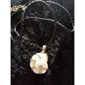 Judith Ripka 925 Mother of Pearl CZ Nautilus Shell Enhancer Pendant Leather Cord